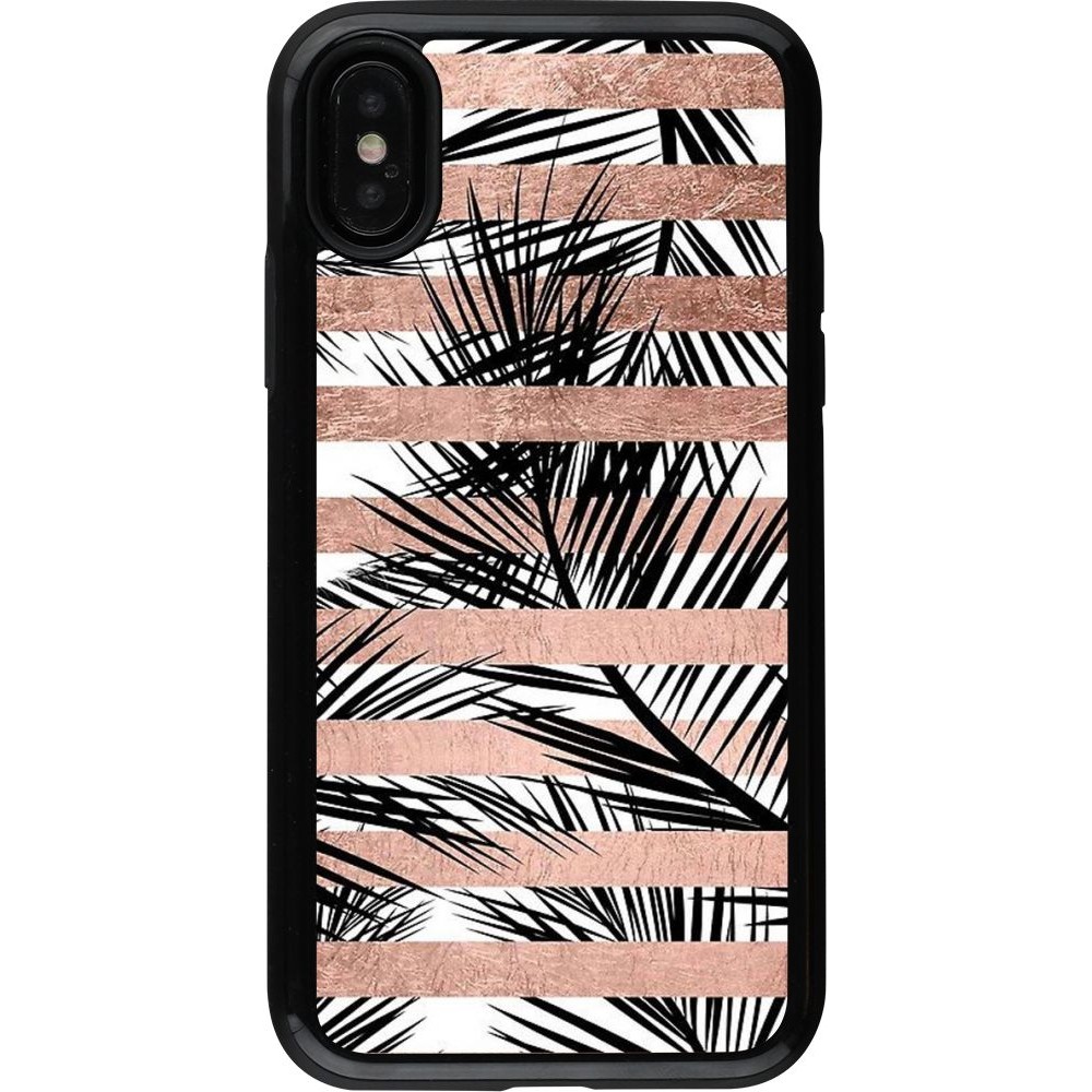 Coque iPhone X / Xs - Hybrid Armor noir Palm trees gold stripes