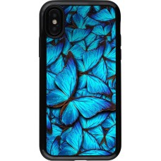 Coque iPhone X / Xs - Hybrid Armor noir Papillon - Bleu