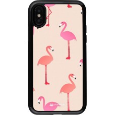 Coque iPhone X / Xs - Hybrid Armor noir Pink Flamingos Pattern