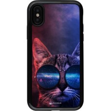 Coque iPhone X / Xs - Hybrid Armor noir Red Blue Cat Glasses