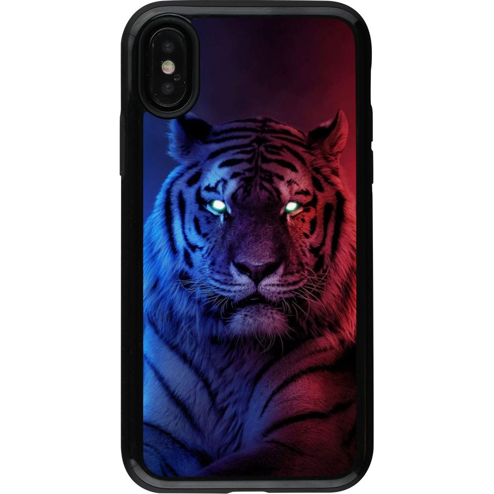 Coque iPhone X / Xs - Hybrid Armor noir Tiger Blue Red