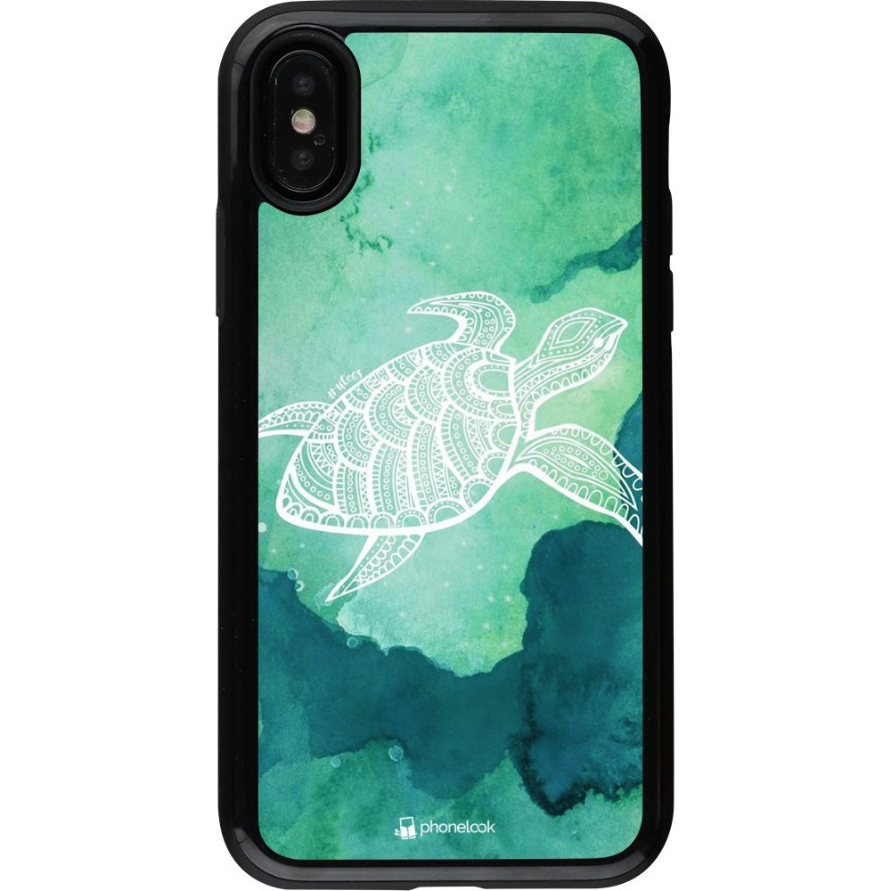 Coque iPhone X / Xs - Hybrid Armor noir Turtle Aztec Watercolor