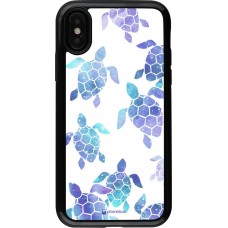 Coque iPhone X / Xs - Hybrid Armor noir Turtles pattern watercolor