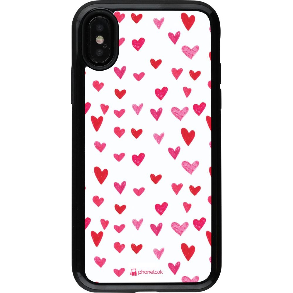 Coque iPhone X / Xs - Hybrid Armor noir Valentine 2022 Many pink hearts