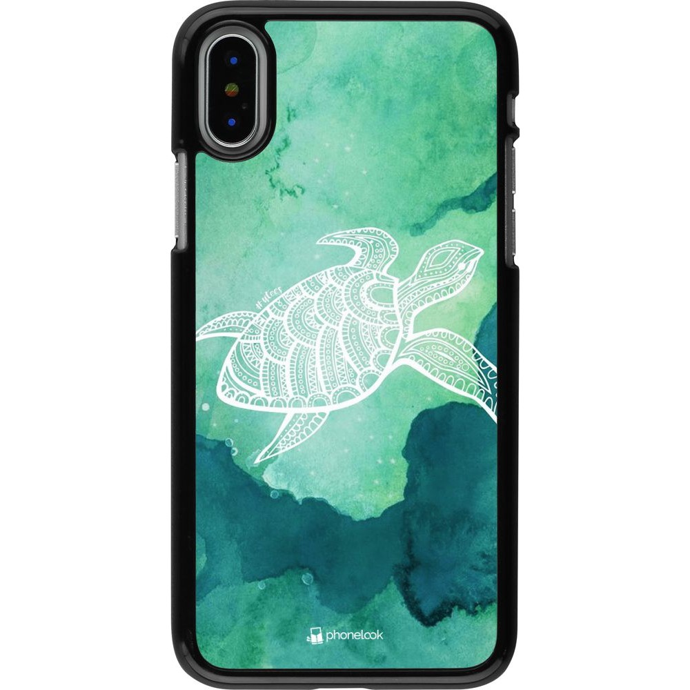 Hülle iPhone X / Xs - Turtle Aztec Watercolor