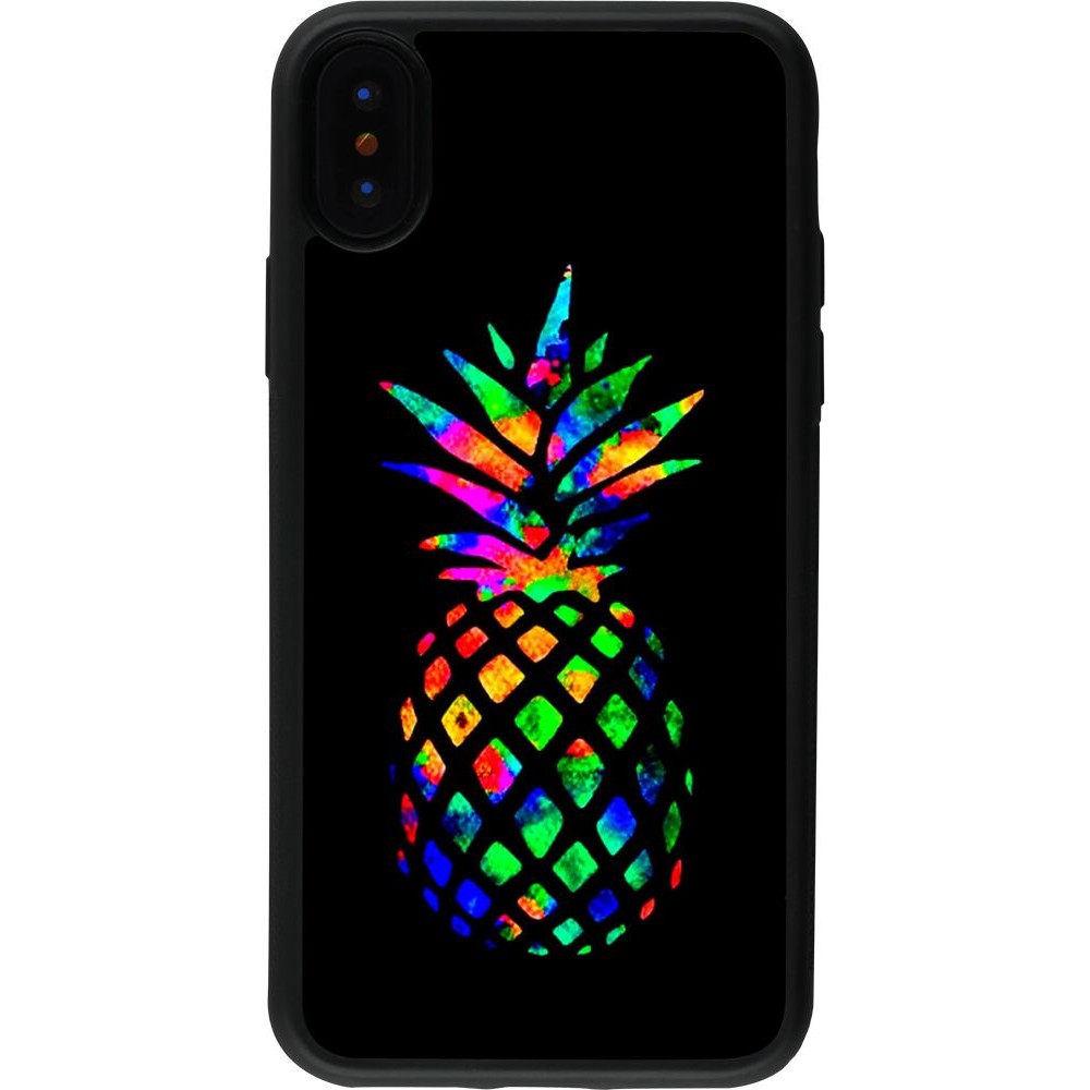 Coque iPhone X / Xs - Silicone rigide noir Ananas Multi-colors