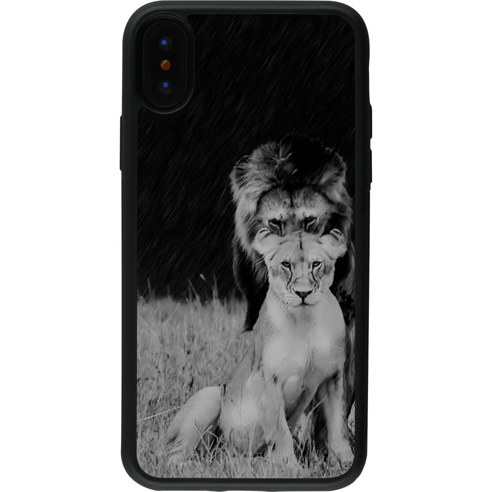 Coque iPhone X / Xs - Silicone rigide noir Angry lions