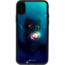 Coque iPhone X / Xs - Silicone rigide noir Cute Cat Bubble