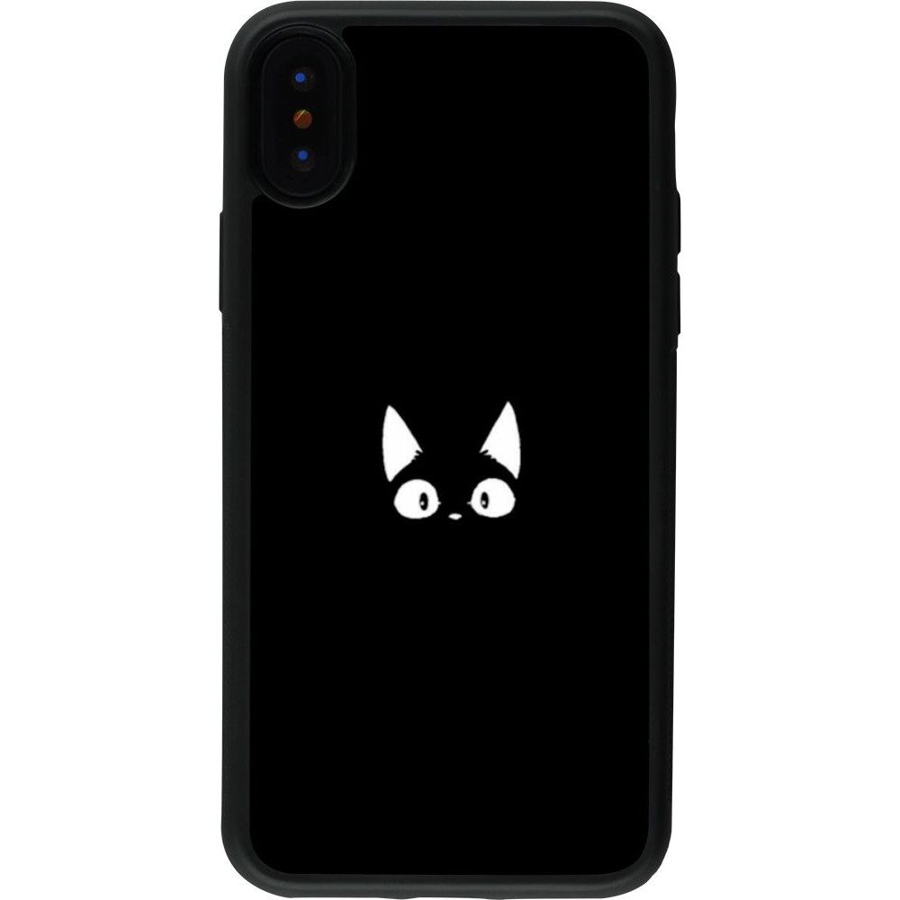 Coque iPhone X / Xs - Silicone rigide noir Funny cat on black