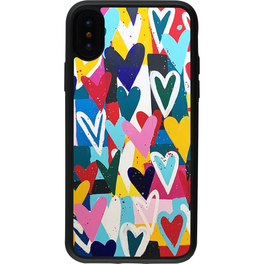 Coque iPhone X / Xs - Silicone rigide noir Joyful Hearts