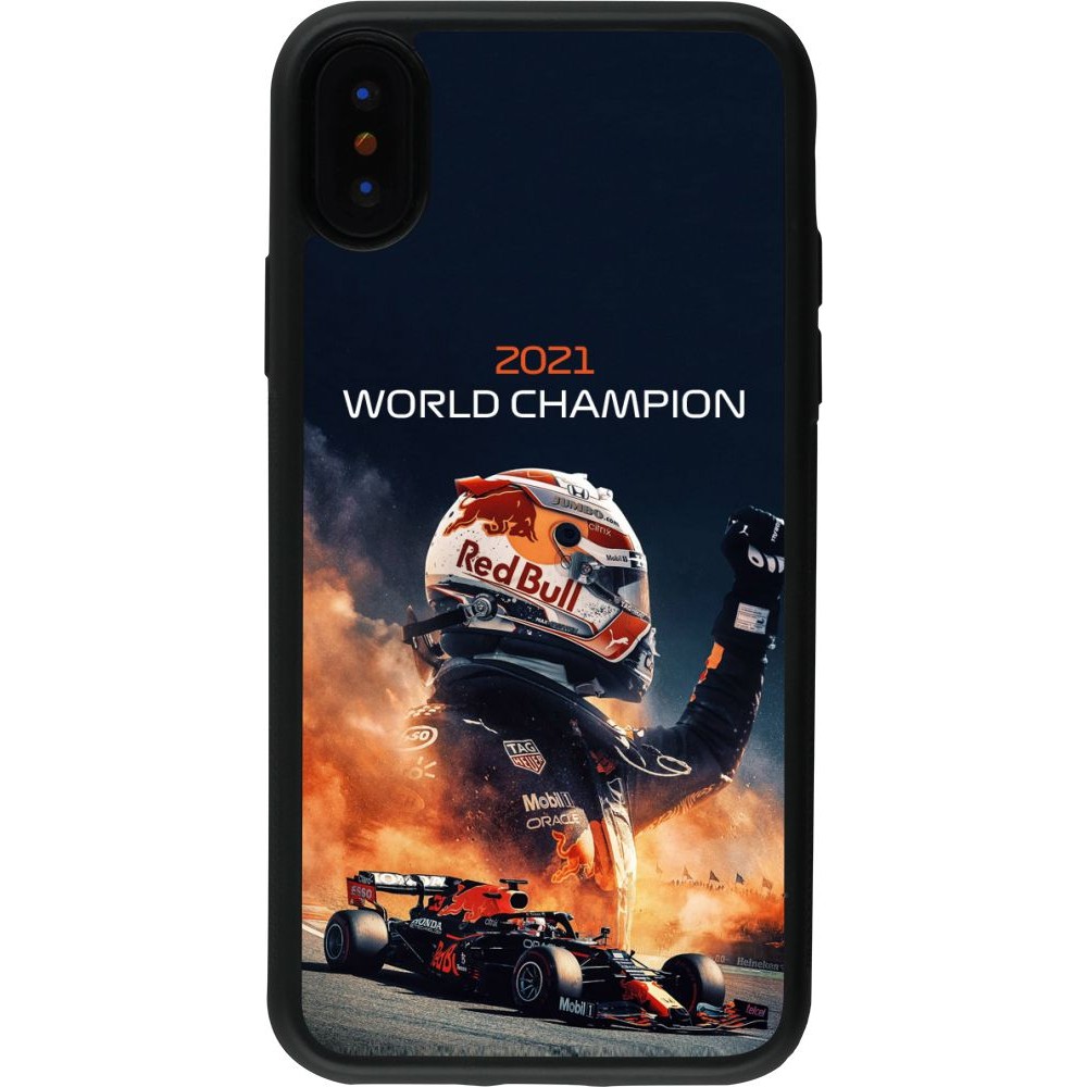 Coque iPhone X / Xs - Silicone rigide noir Max Verstappen 2021 World Champion