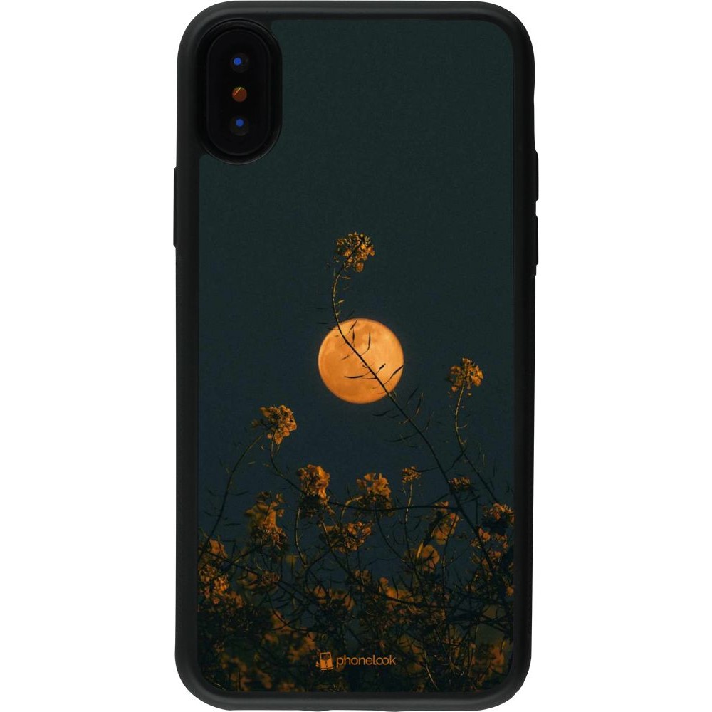 Coque iPhone X / Xs - Silicone rigide noir Moon Flowers