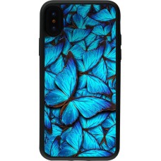 Coque iPhone X / Xs - Silicone rigide noir Papillon - Bleu