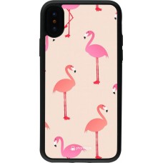 Coque iPhone X / Xs - Silicone rigide noir Pink Flamingos Pattern