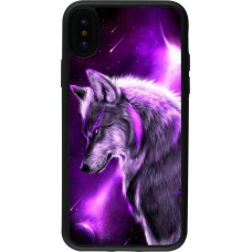 Coque iPhone X / Xs - Silicone rigide noir Purple Sky Wolf