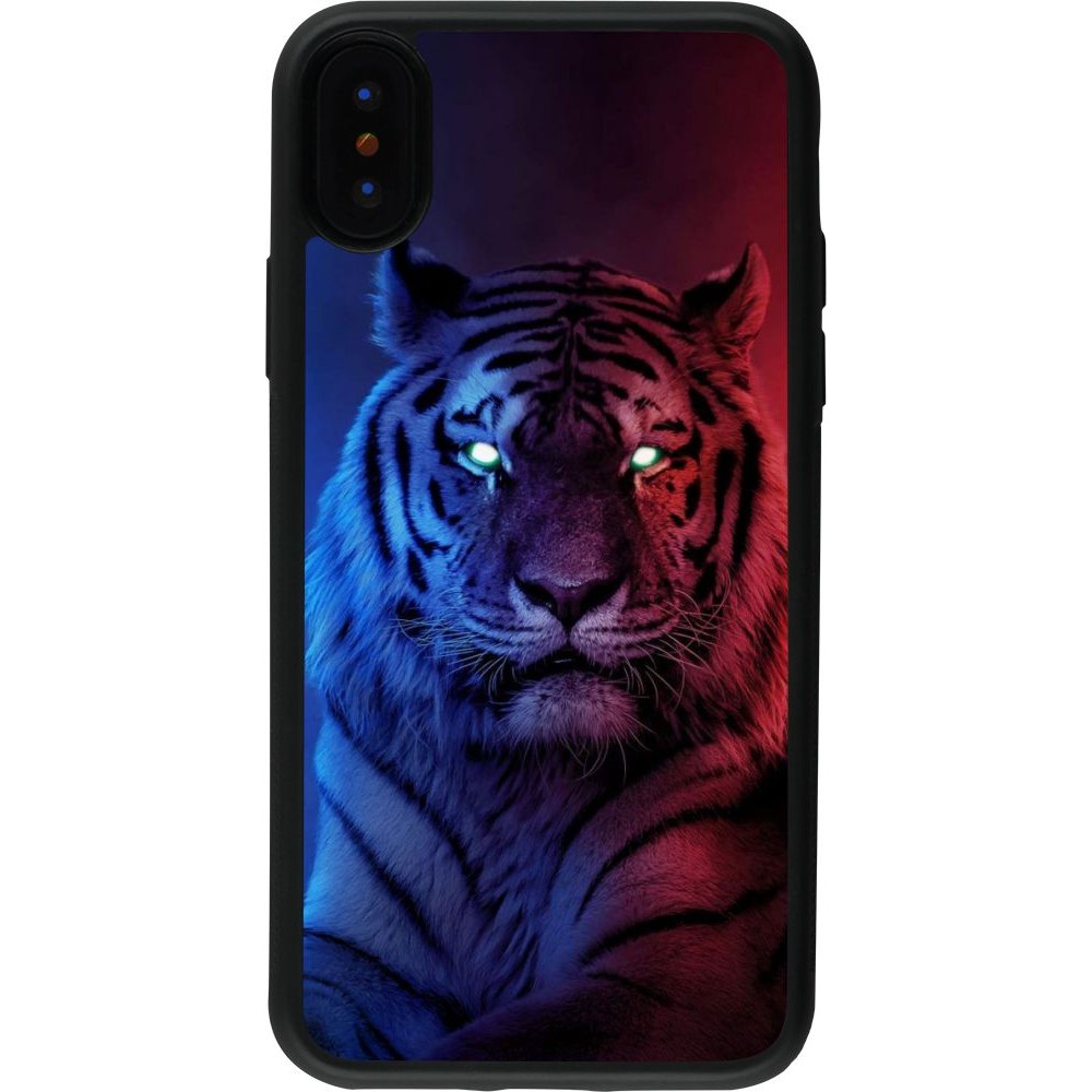 Coque iPhone X / Xs - Silicone rigide noir Tiger Blue Red