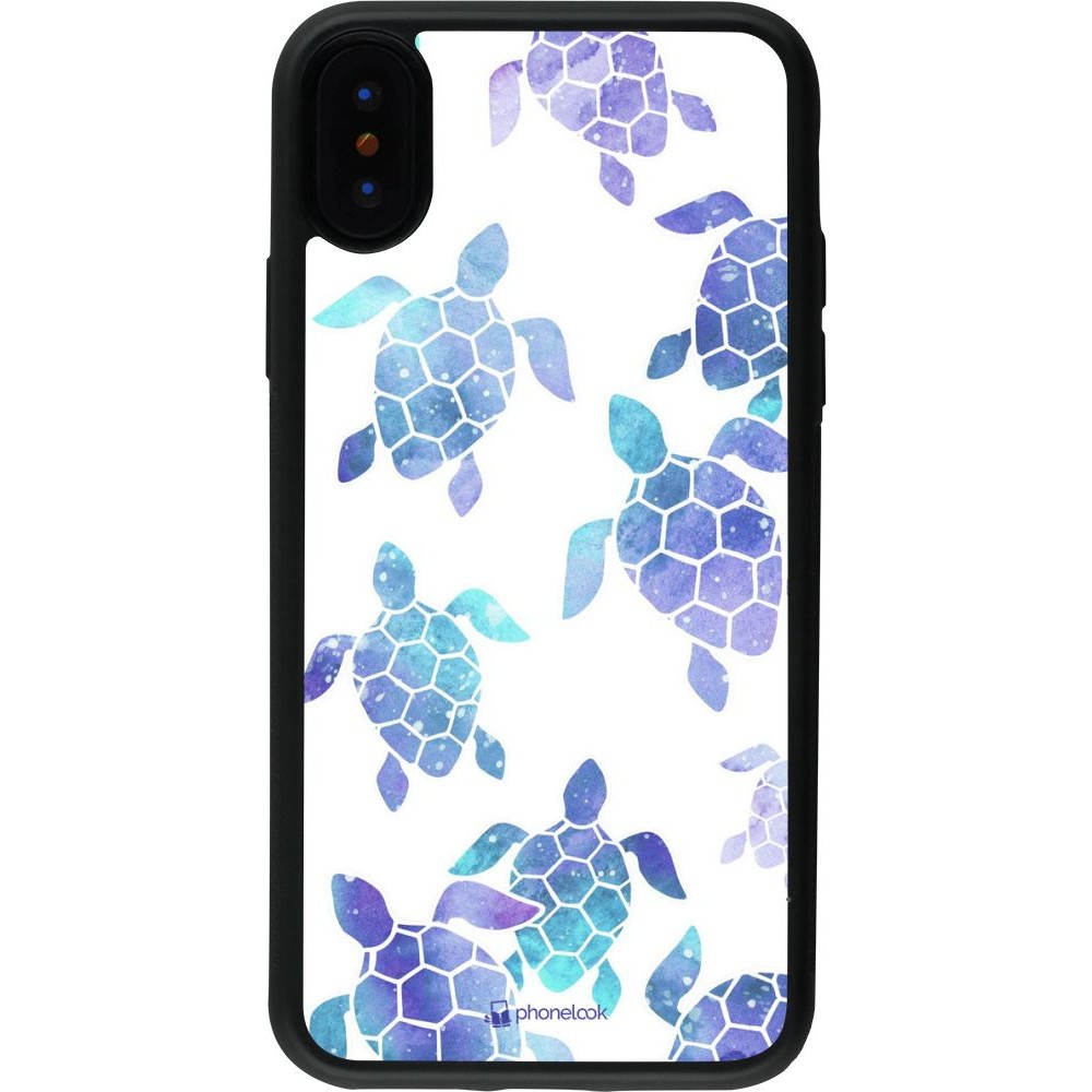 Coque iPhone X / Xs - Silicone rigide noir Turtles pattern watercolor