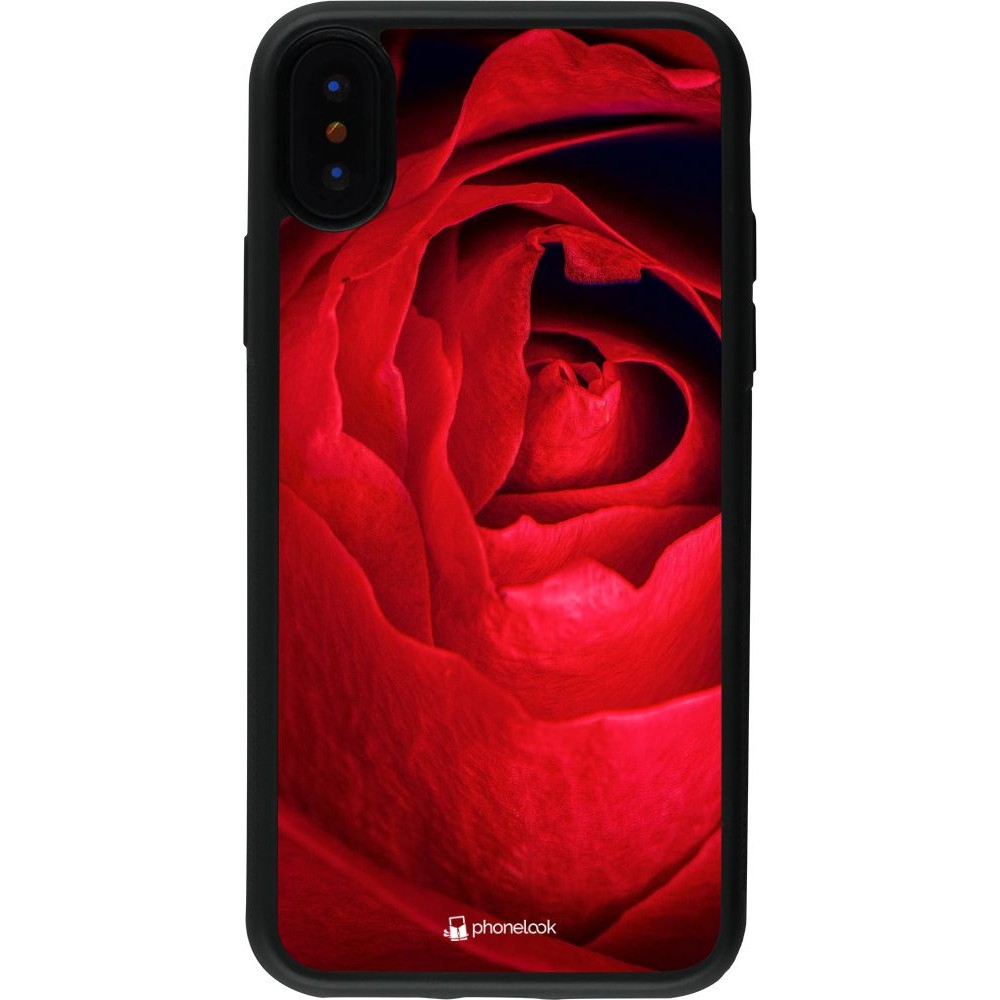 Coque iPhone X / Xs - Silicone rigide noir Valentine 2022 Rose