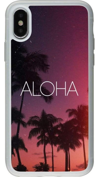 Coque iPhone X / Xs - Silicone rigide transparent Aloha Sunset Palms