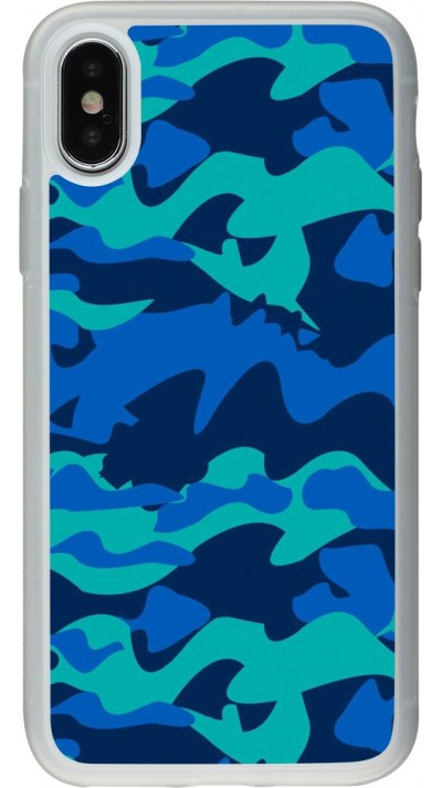 Coque iPhone X / Xs - Silicone rigide transparent Camo Blue
