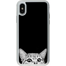 Coque iPhone X / Xs - Silicone rigide transparent Cat Looking Up Black