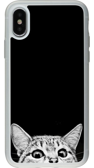 Coque iPhone X / Xs - Silicone rigide transparent Cat Looking Up Black