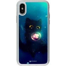 Coque iPhone X / Xs - Silicone rigide transparent Cute Cat Bubble