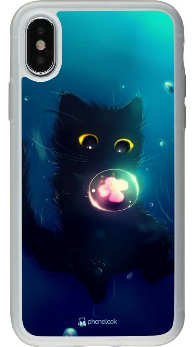 Coque iPhone X / Xs - Silicone rigide transparent Cute Cat Bubble