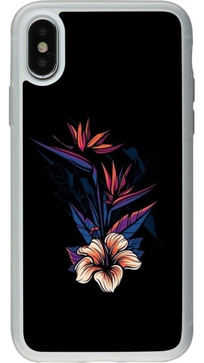 Coque iPhone X / Xs - Silicone rigide transparent Dark Flowers