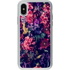 Coque iPhone X / Xs - Silicone rigide transparent Flowers Dark