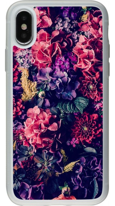 Coque iPhone X / Xs - Silicone rigide transparent Flowers Dark