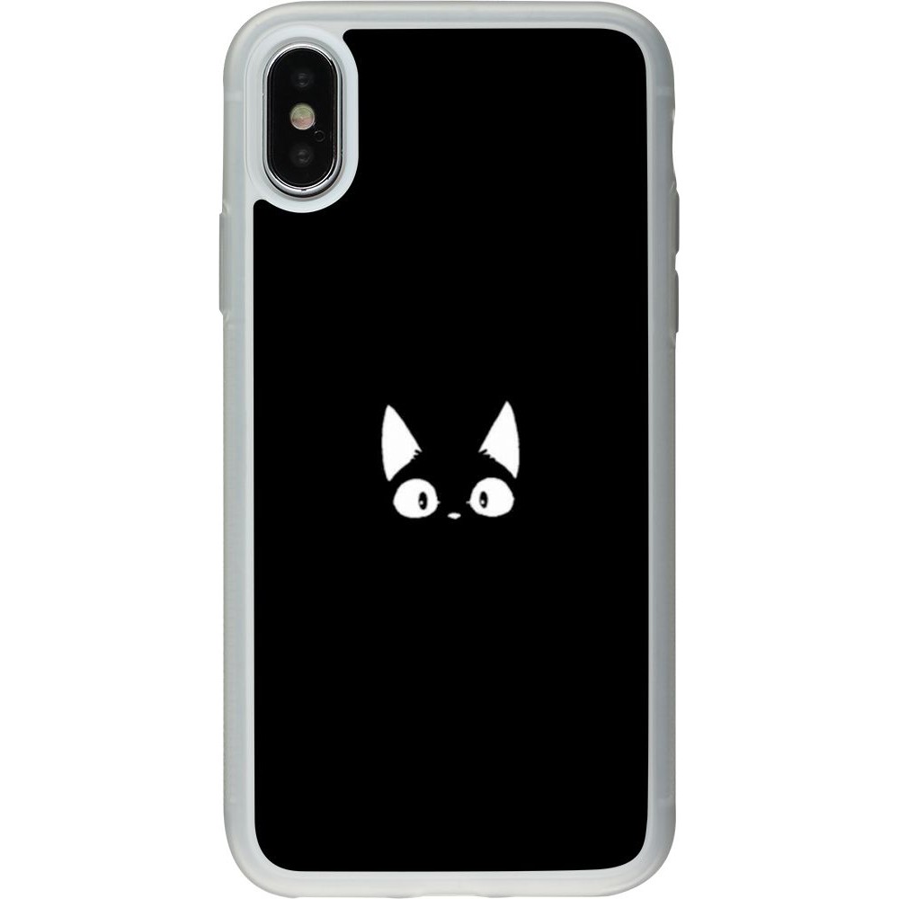 Coque iPhone X / Xs - Silicone rigide transparent Funny cat on black