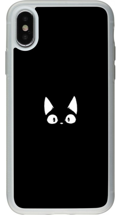 Coque iPhone X / Xs - Silicone rigide transparent Funny cat on black