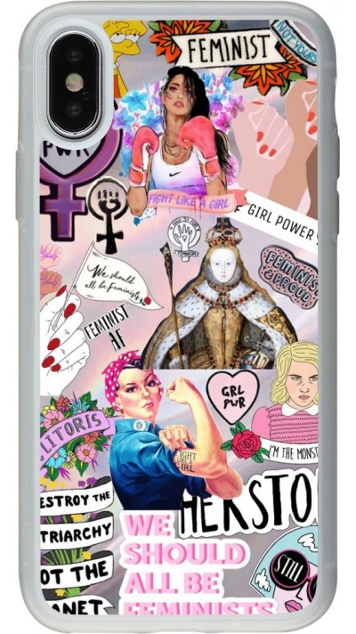 Coque iPhone X / Xs - Silicone rigide transparent Girl Power Collage