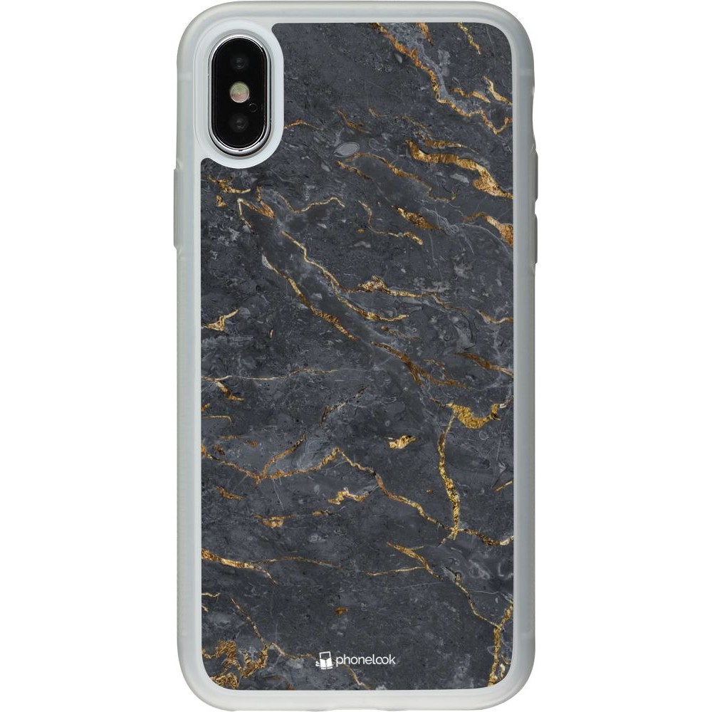 Coque iPhone X / Xs - Silicone rigide transparent Grey Gold Marble