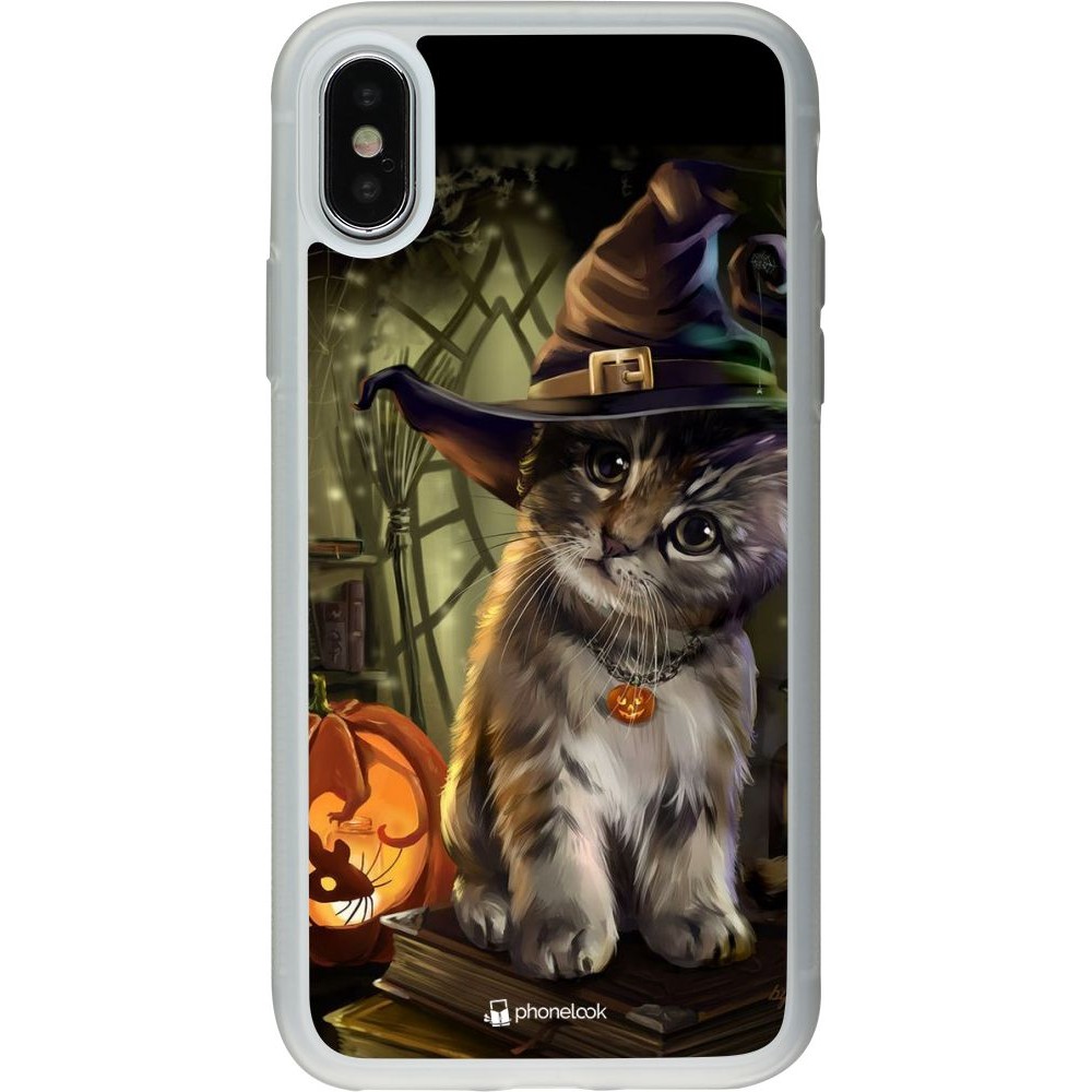 Coque iPhone X / Xs - Silicone rigide transparent Halloween 21 Witch cat