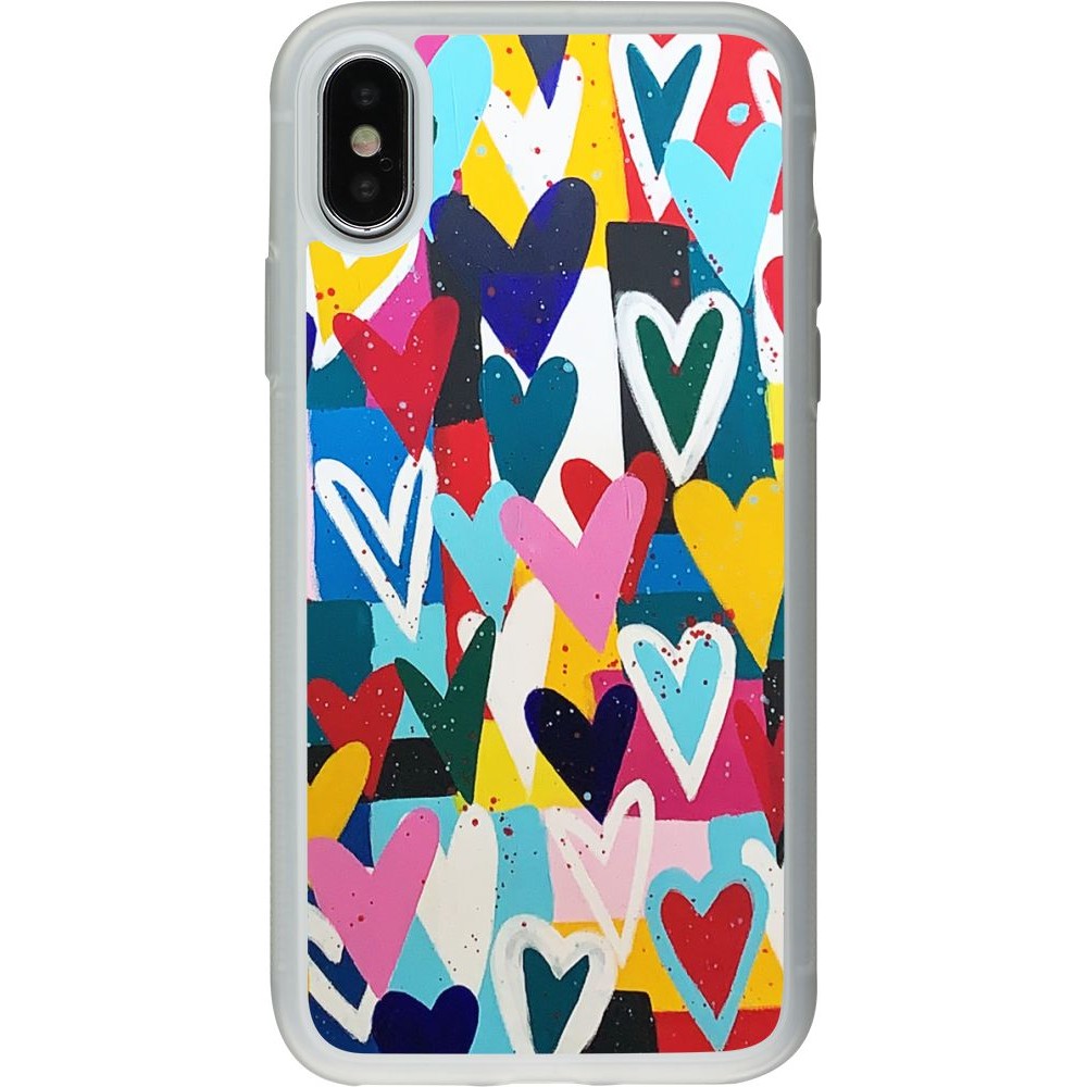 Coque iPhone X / Xs - Silicone rigide transparent Joyful Hearts