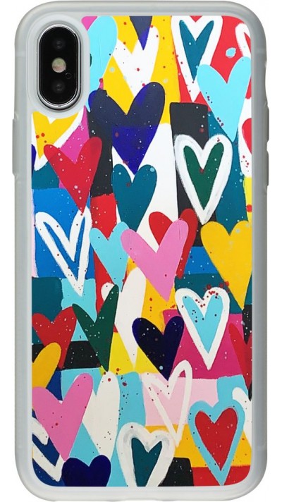 Coque iPhone X / Xs - Silicone rigide transparent Joyful Hearts