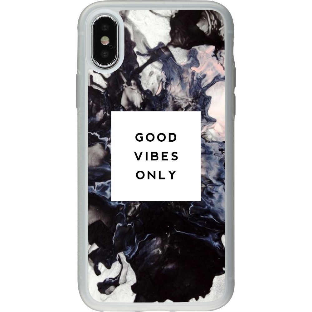 Coque iPhone X / Xs - Silicone rigide transparent Marble Good Vibes Only