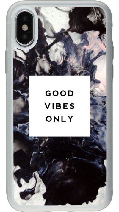 Coque iPhone X / Xs - Silicone rigide transparent Marble Good Vibes Only