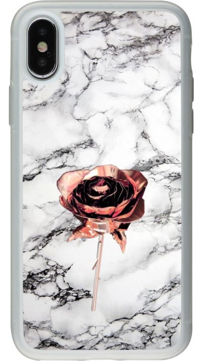 Coque iPhone X / Xs - Silicone rigide transparent Marble Rose Gold
