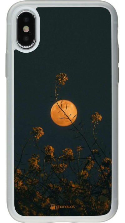 Coque iPhone X / Xs - Silicone rigide transparent Moon Flowers