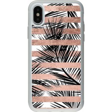 Coque iPhone X / Xs - Silicone rigide transparent Palm trees gold stripes