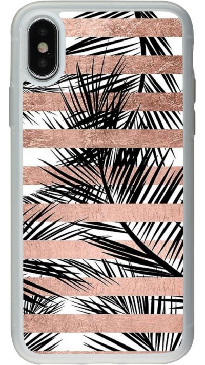 Coque iPhone X / Xs - Silicone rigide transparent Palm trees gold stripes