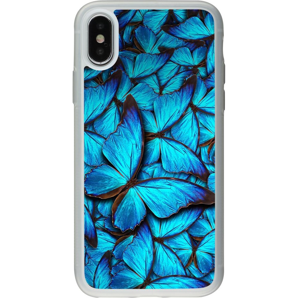 Hülle iPhone X / Xs - Silikon transparent Papillon - Bleu
