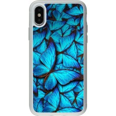 Coque iPhone X / Xs - Silicone rigide transparent Papillon - Bleu