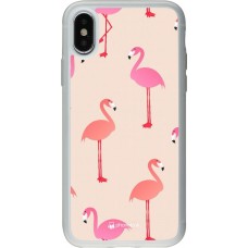 Coque iPhone X / Xs - Silicone rigide transparent Pink Flamingos Pattern