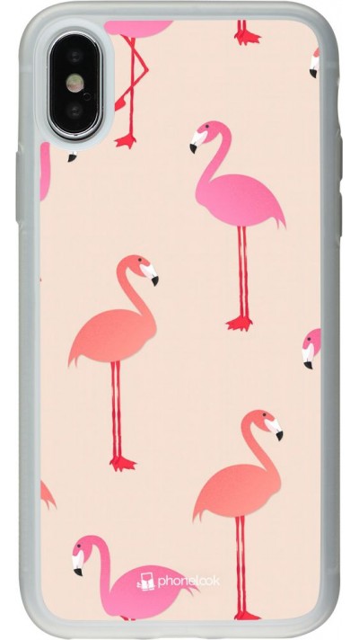 Hülle iPhone X / Xs - Silikon transparent Pink Flamingos Pattern