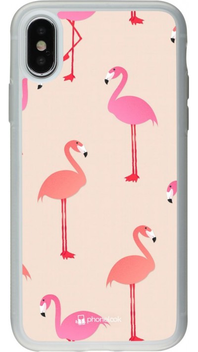 Coque iPhone X / Xs - Silicone rigide transparent Pink Flamingos Pattern