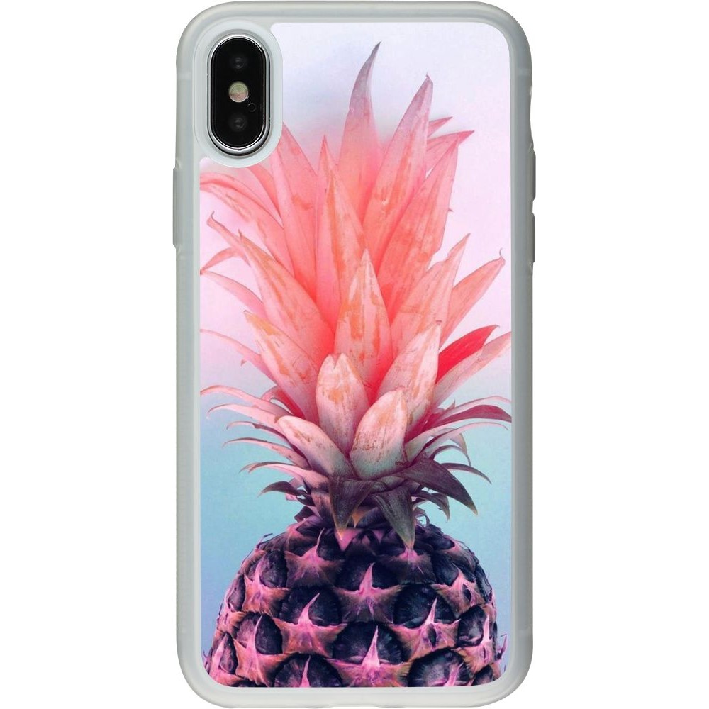 Hülle iPhone X / Xs - Silikon transparent Purple Pink Pineapple